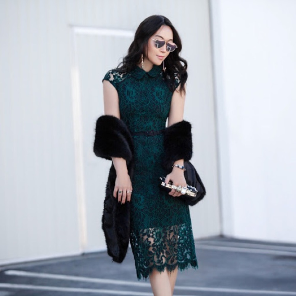 NY&Co emerald green and black lace dress